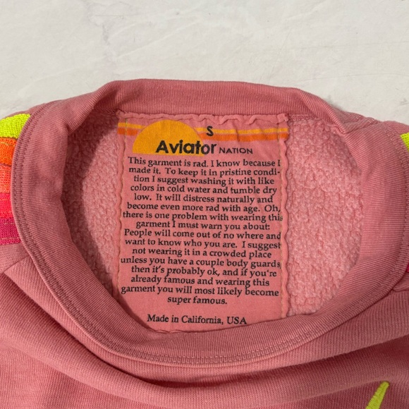 Aviator Nation Pink Rose Neon Bolt Striped Crop Sweatshirt Size Small Colorful - Picture 8 of 8